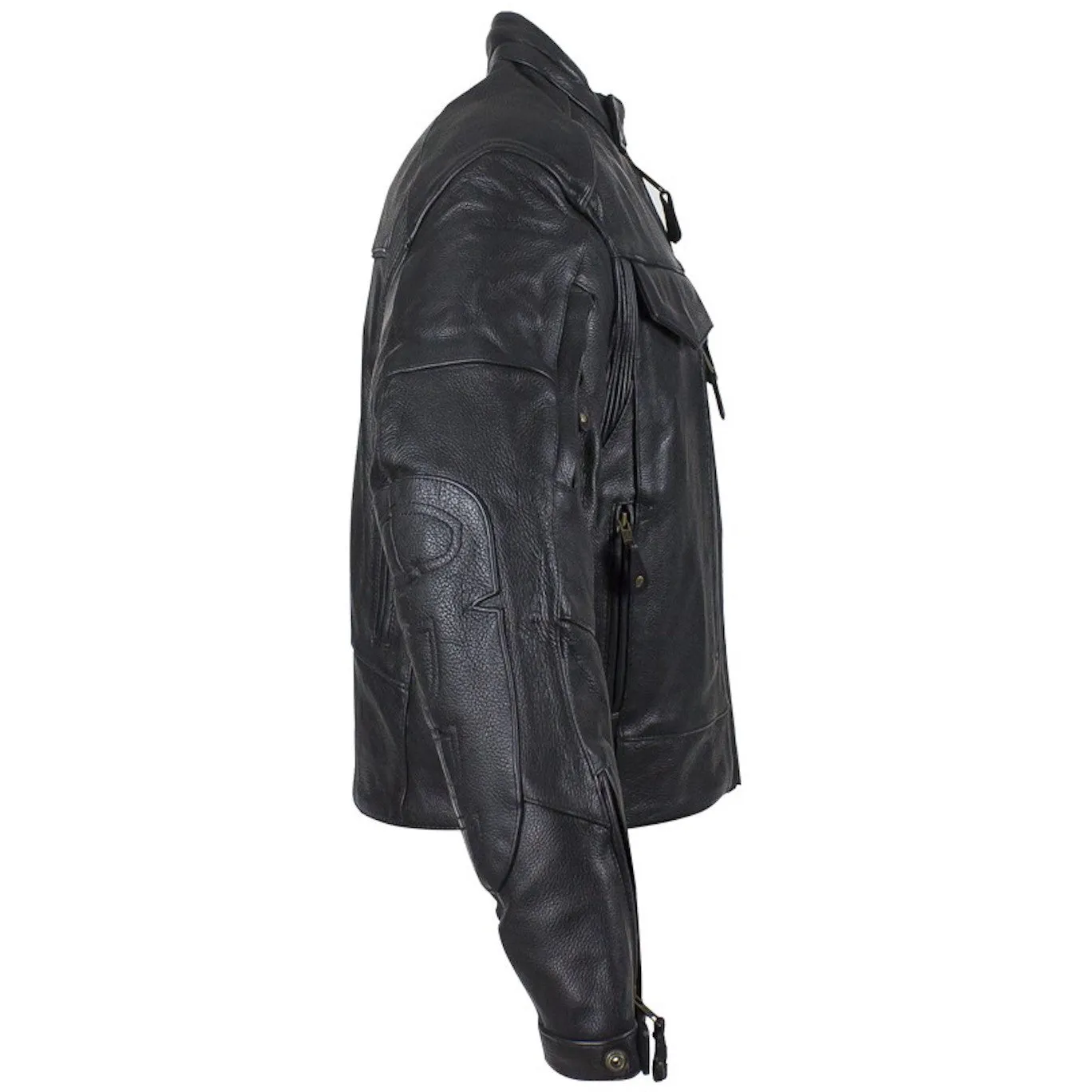 Mens Vented Naked Leather Motorcycle Jacket Night Vision Reflectors