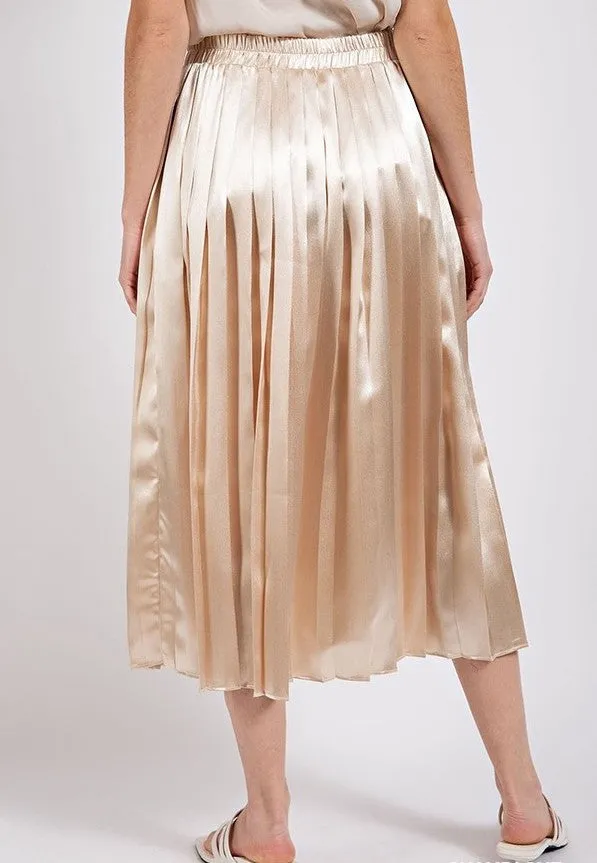 Metallic Pleated Midi Skirt