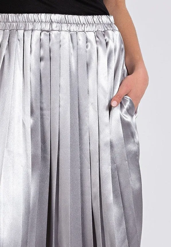 Metallic Pleated Midi Skirt