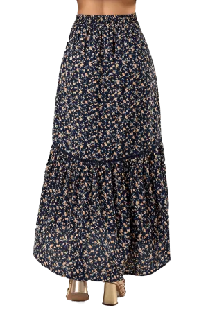 Miss Me Floral Print Flared Maxi Skirt