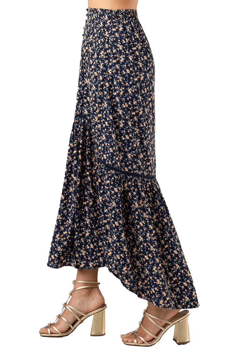 Miss Me Floral Print Flared Maxi Skirt