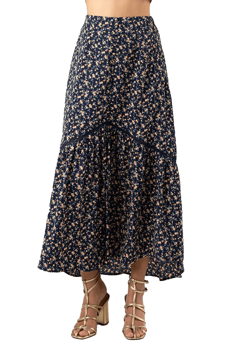 Miss Me Floral Print Flared Maxi Skirt