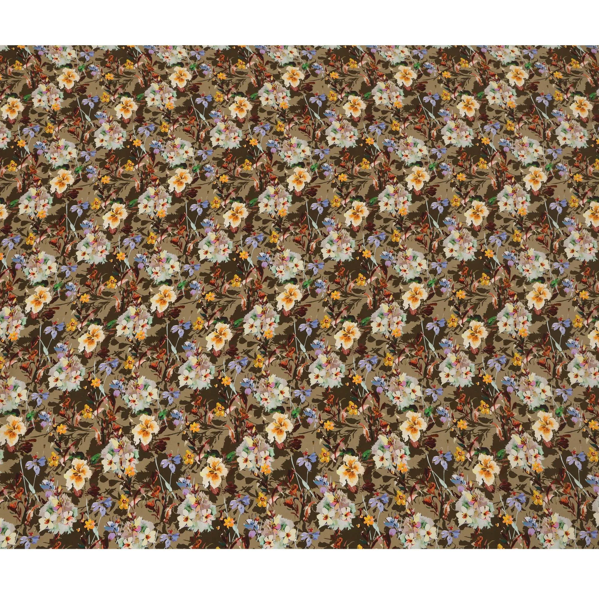 Olive Green Viscose Fabric with Multicolor Floral Digital Print, 110 cm Width-D20625