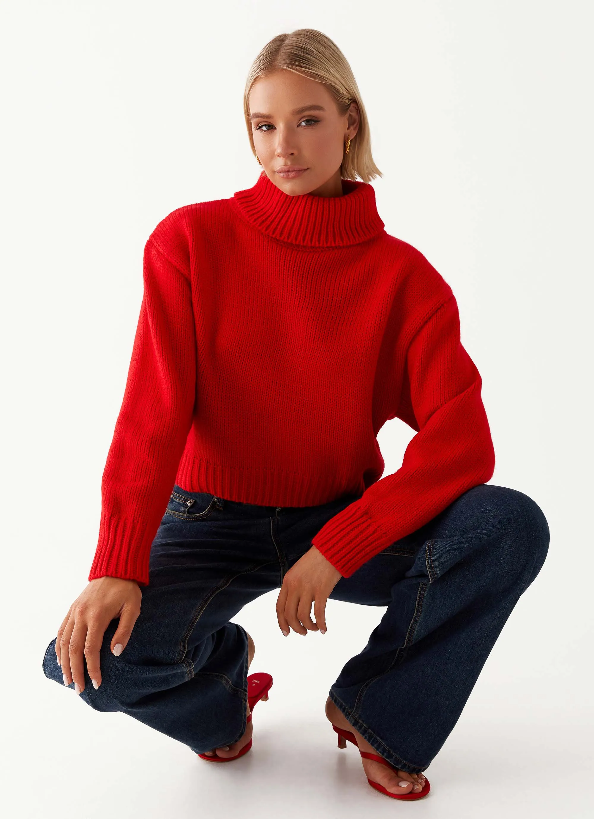 Paint The Town Red Oversized Knit Jumper - Red