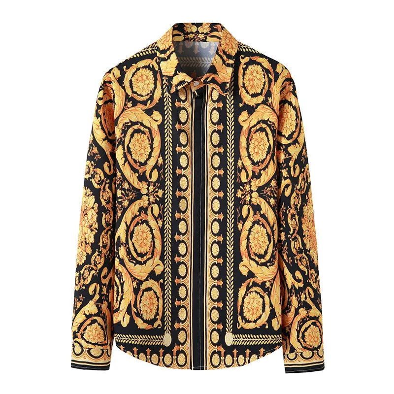 Palace Style Chain Print Men's Long-sleeved Casual Shirt