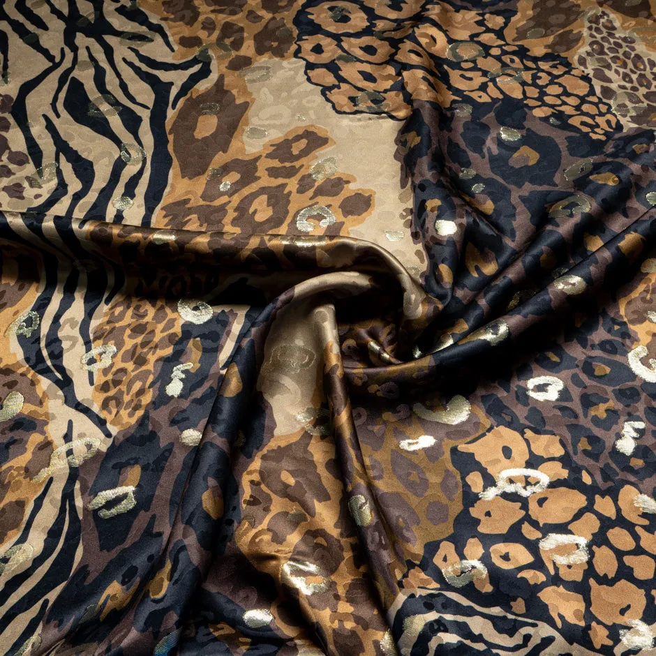 Patchwork Animal Printed Silk Metallic Jacquard