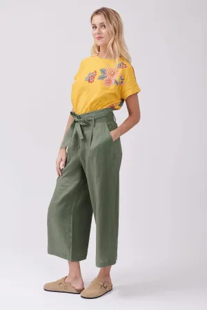 Pearl linen trousers  -olive