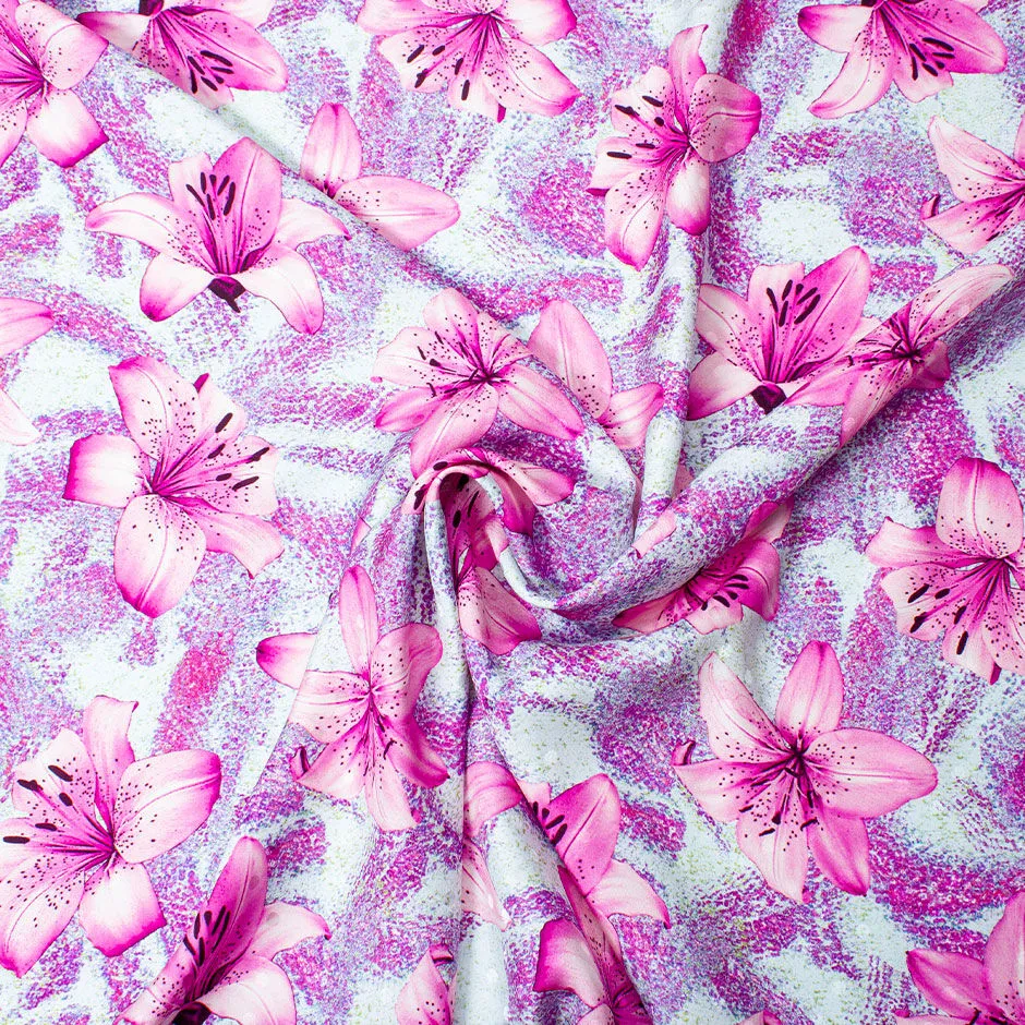 Pink Floral Printed Aqua Silk Jacquard