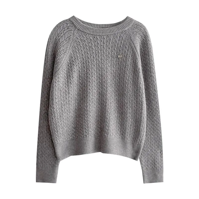 round neck sweater casual solid color sweater top    S4695