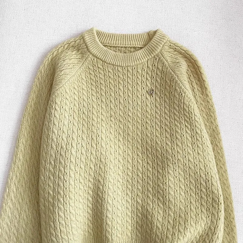 round neck sweater casual solid color sweater top    S4695