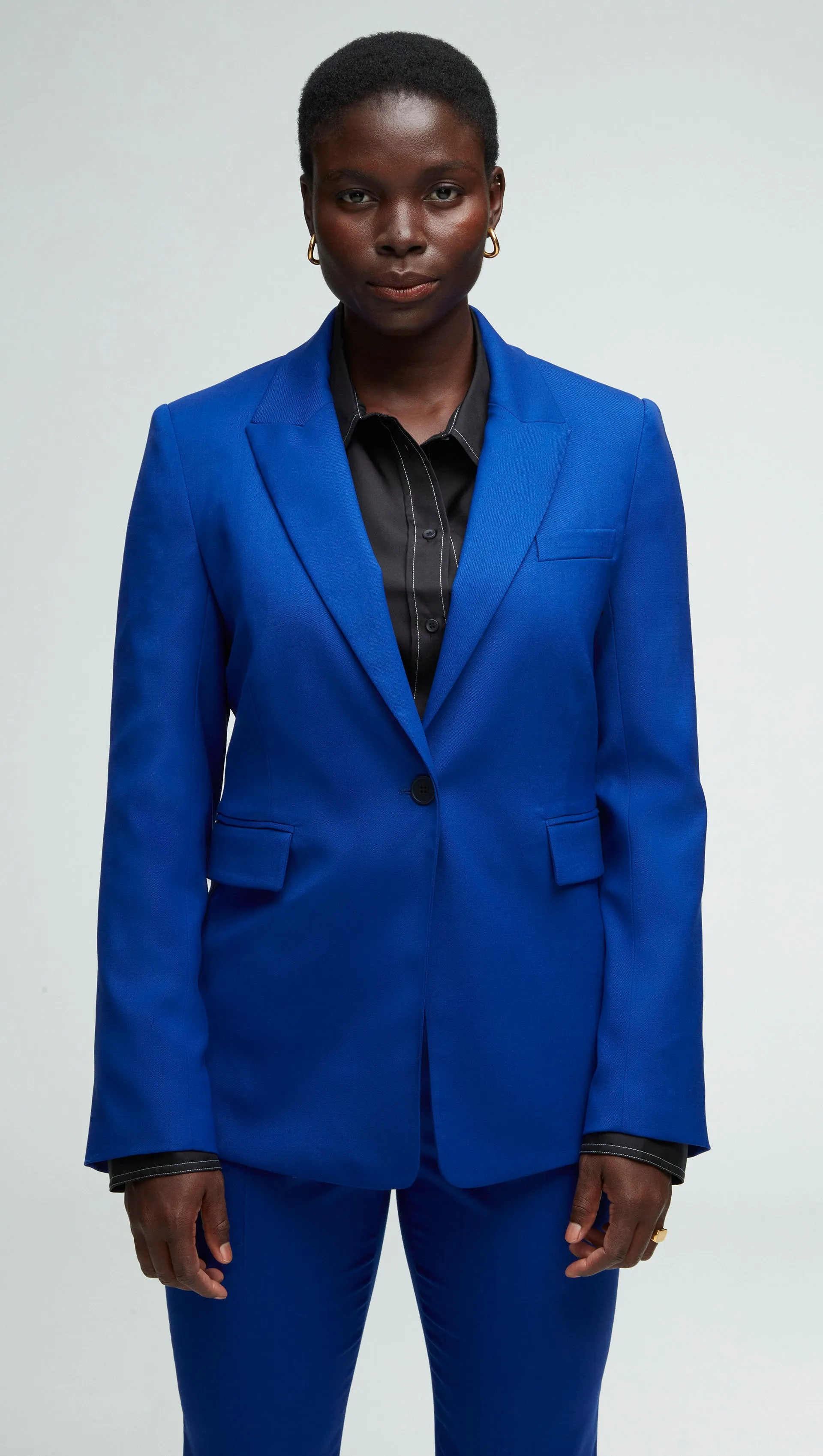 Single Button Blazer in Seasonless Wool | Cobalt