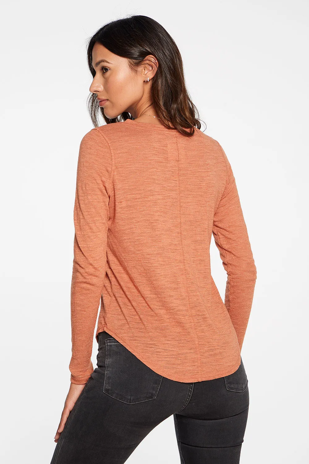 Slub Jersey Long Sleeve Seamed Tee in Sunkissed Brown