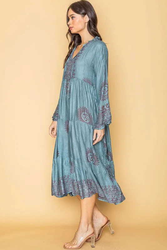 Teal Bohemian Onesize Gauze Dress