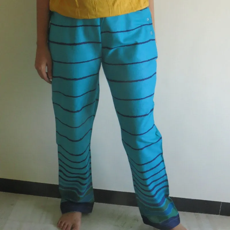 Teal Striped Straight Cut Drawstring Pajamas