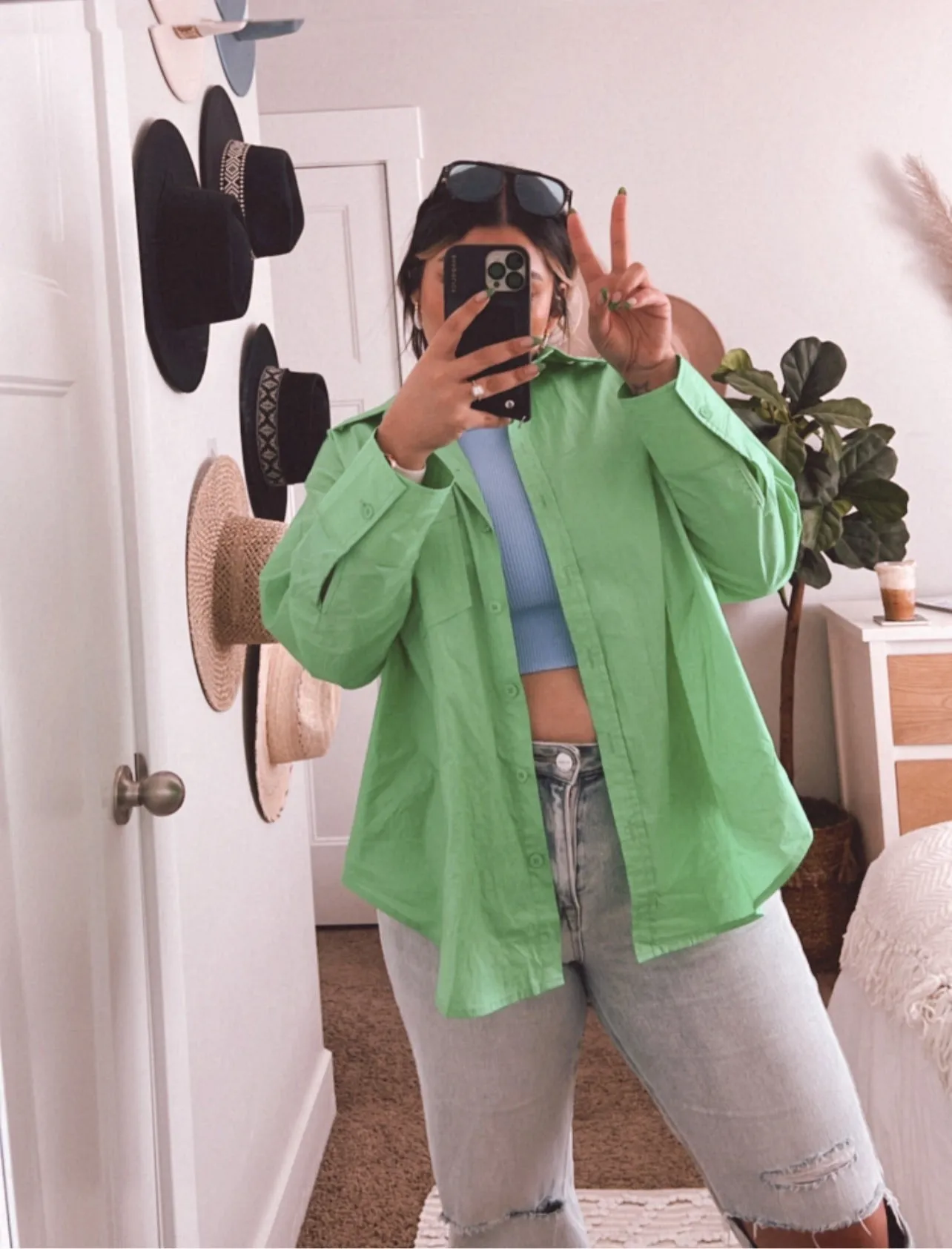 the kelly green trend boyfriend button down shirt