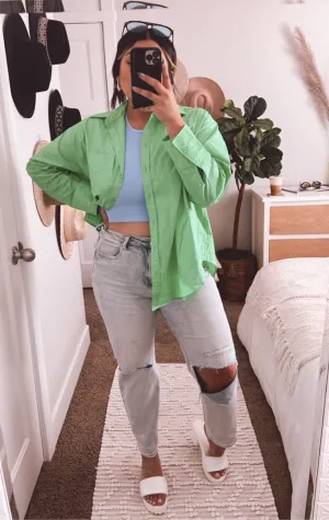 the kelly green trend boyfriend button down shirt