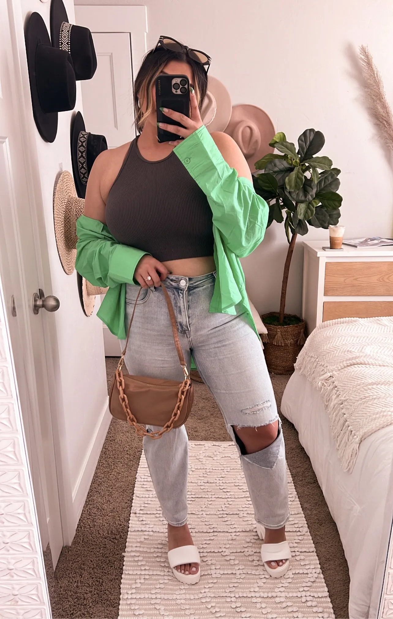 the kelly green trend boyfriend button down shirt