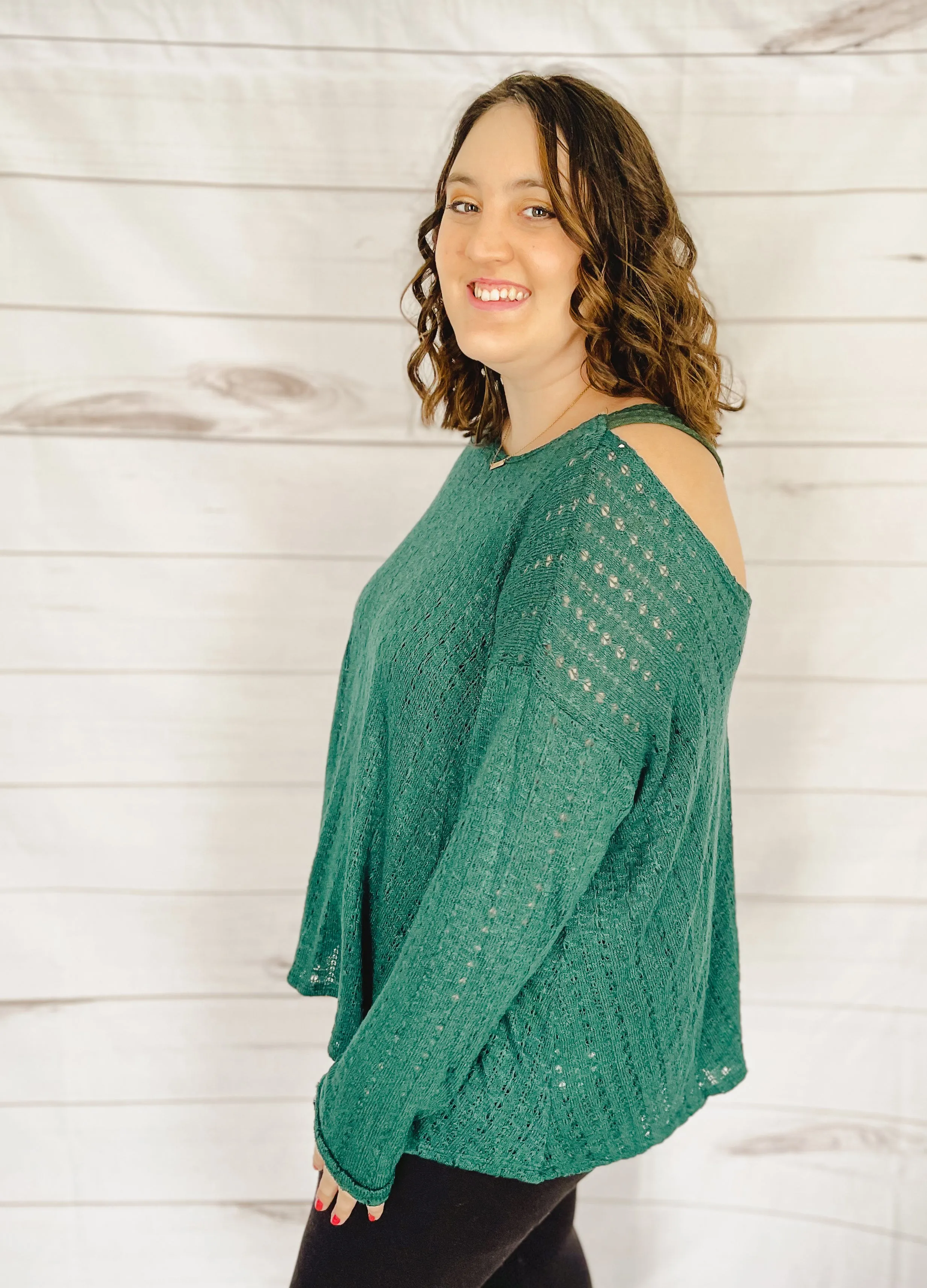 To The Vineyard Cold-Shoulder Pointelle Top