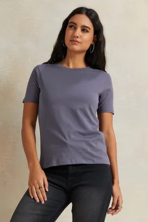 Women Charcoal Crew Neck Basic T-Shirt