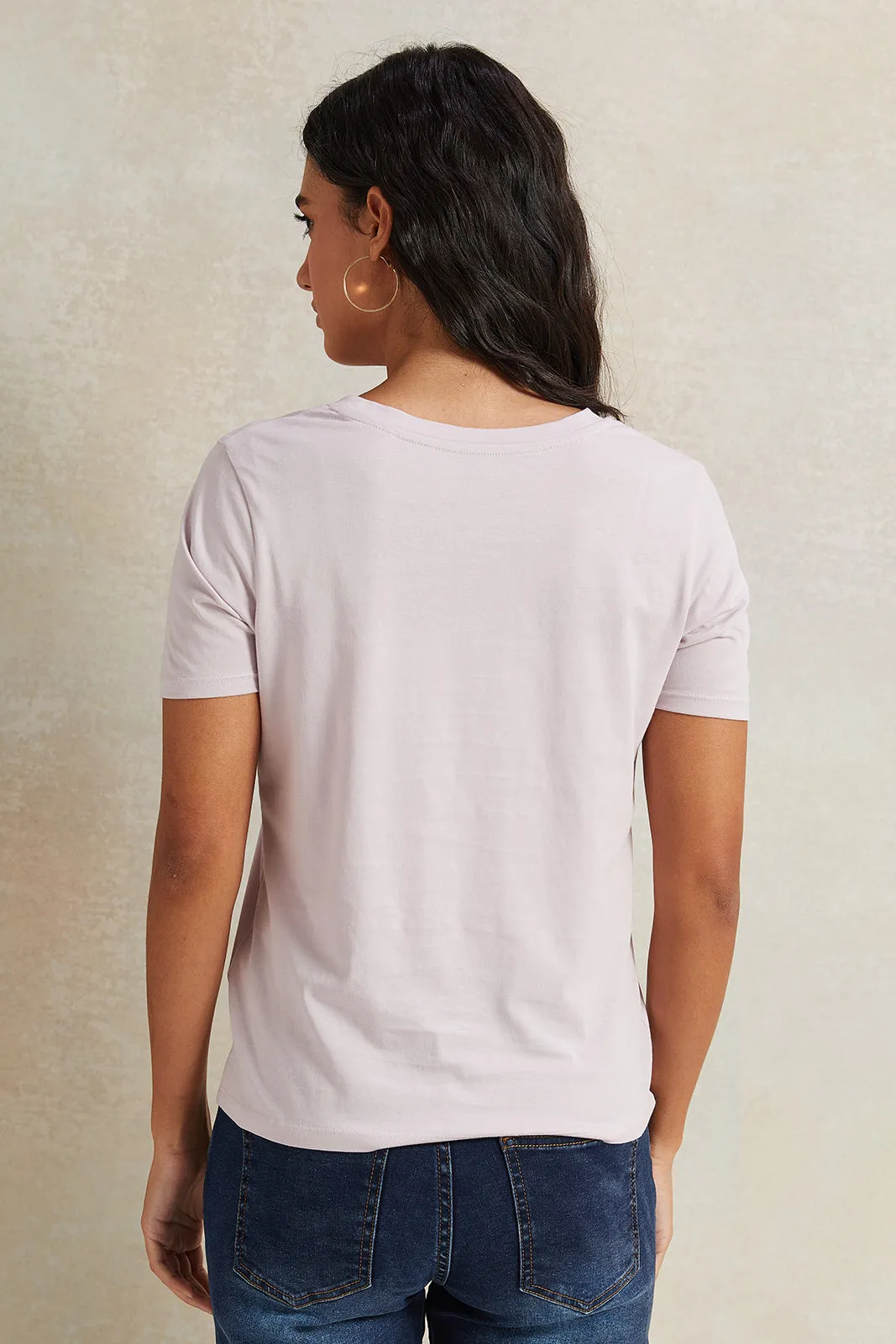 Women Lilac Crew Neck Basic T-Shirt