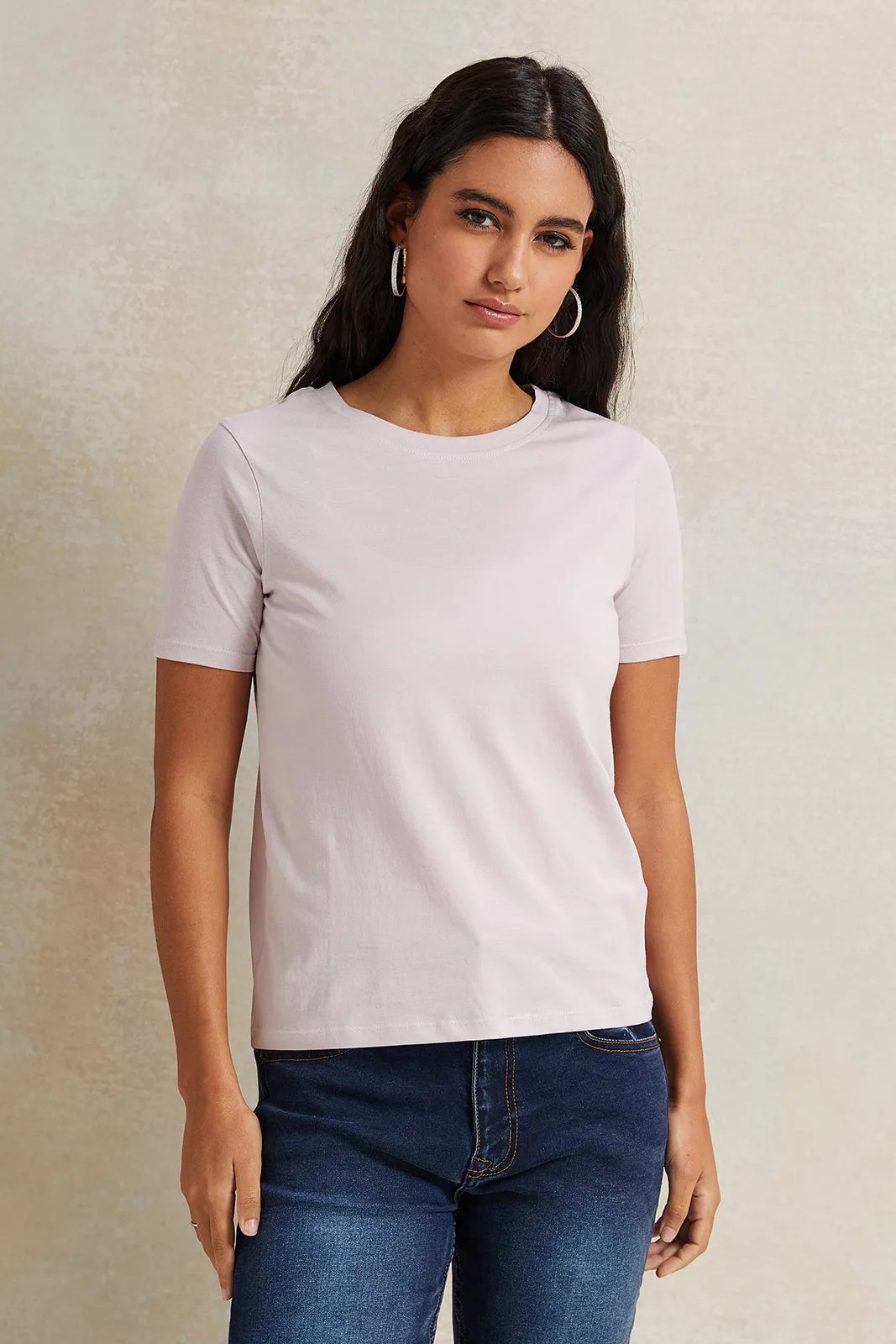 Women Lilac Crew Neck Basic T-Shirt