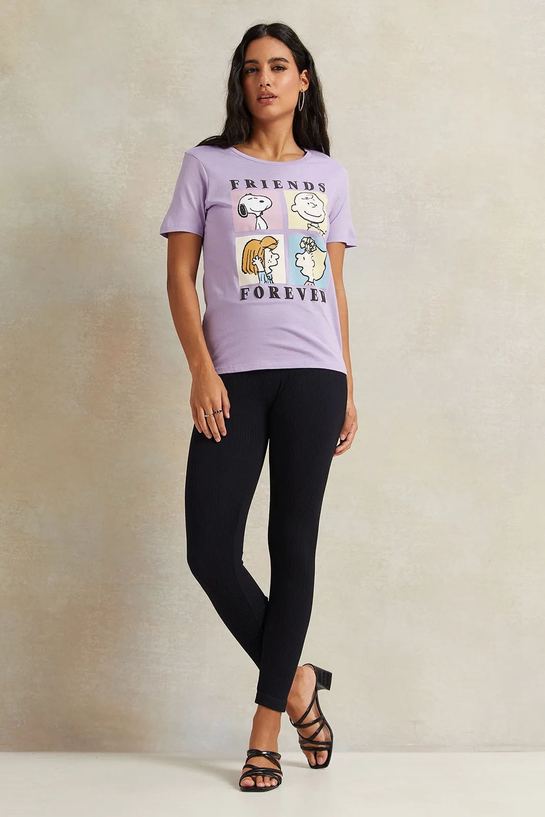 Women Lilac Snoopy Printed T-Shirt