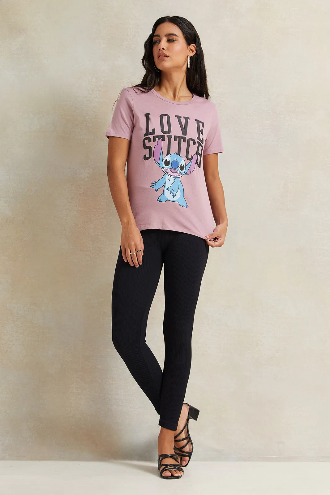 Women Mauve Stitch Printed T-Shirt