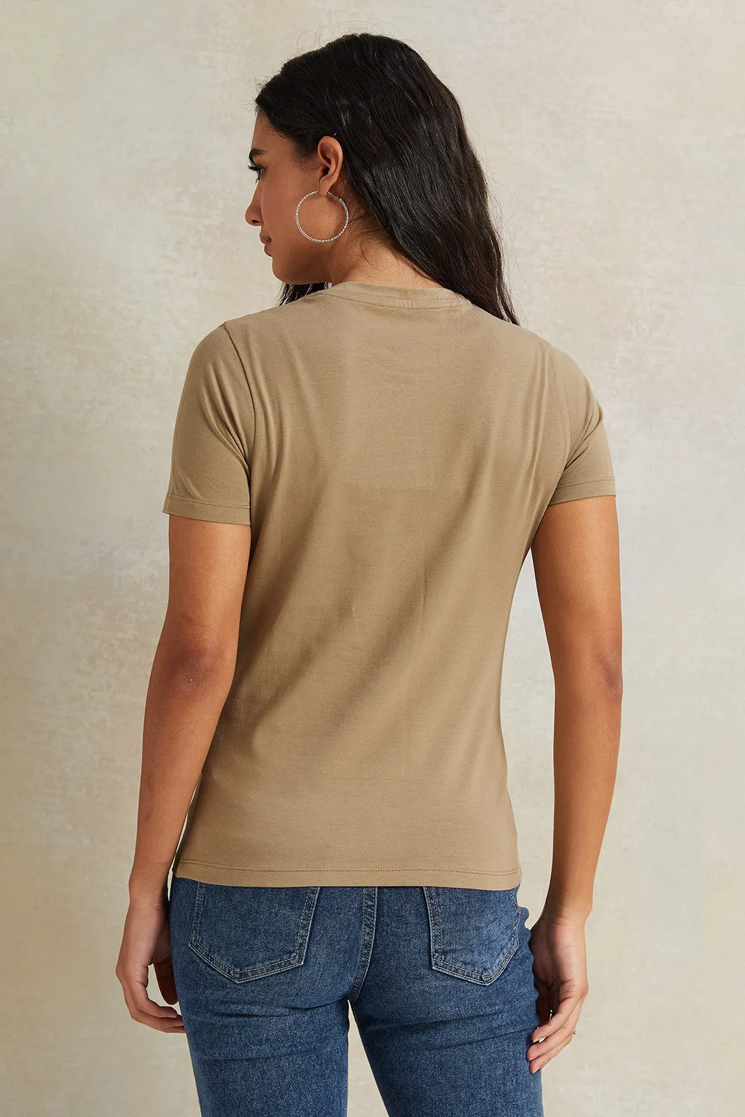 Women Olive Short Sleeve Basic T-Shirt