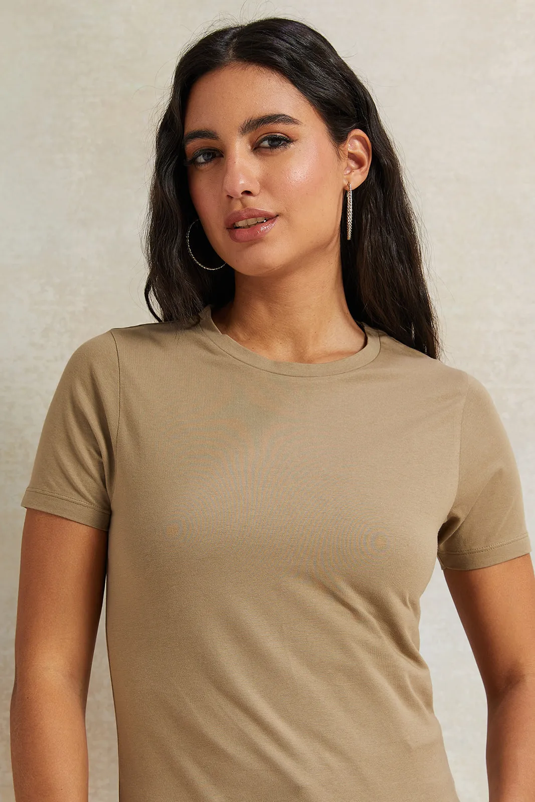 Women Olive Short Sleeve Basic T-Shirt