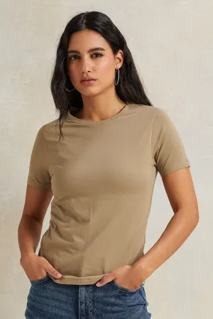 Women Olive Short Sleeve Basic T-Shirt