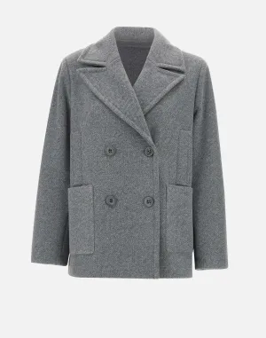 Women's Grey Cloth Double-Breasted Coat