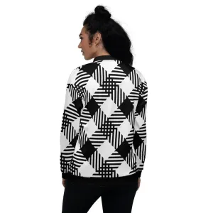 Womens Jacket - Black And White Grid Style Bomber Jacket