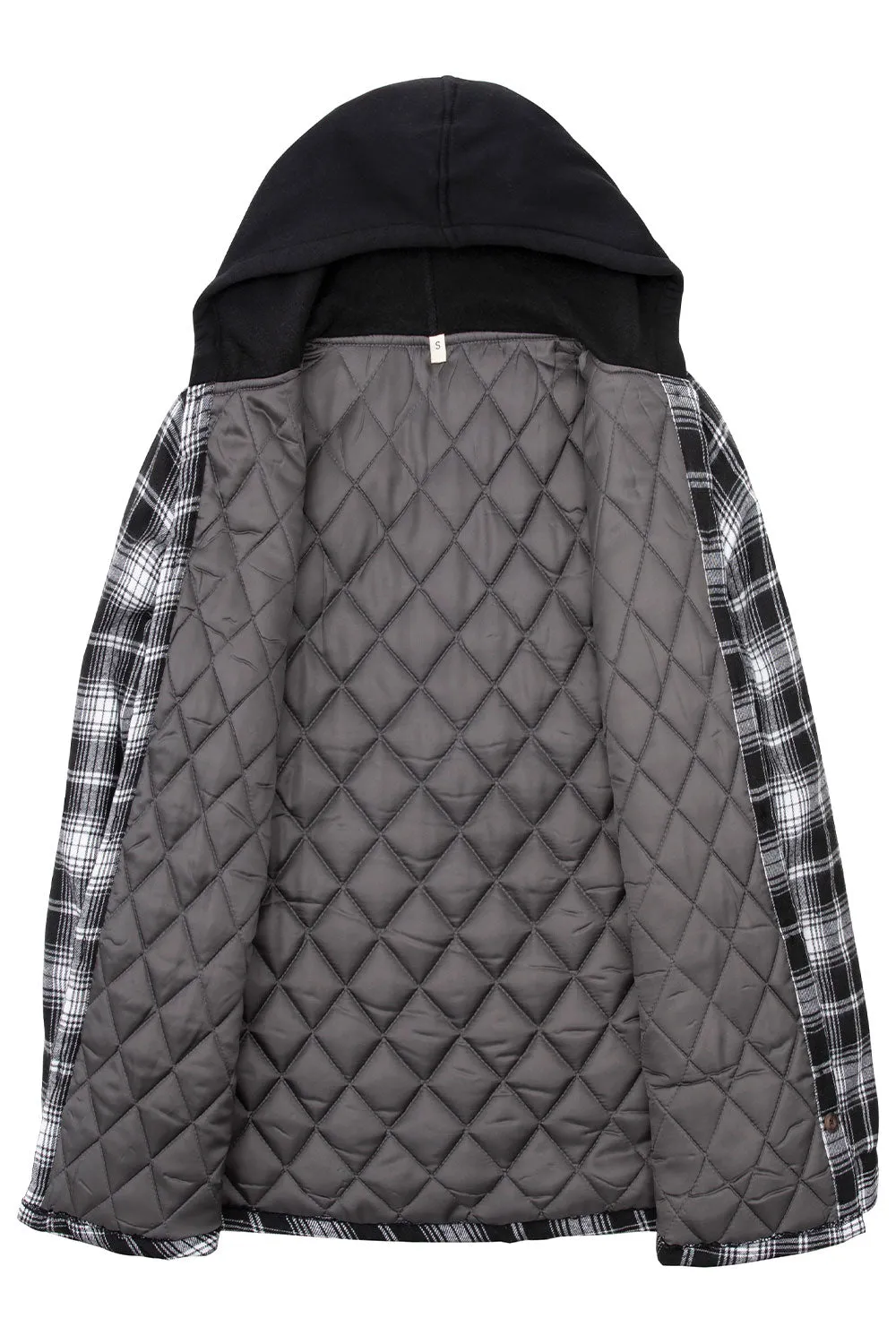 Women's Quilted Lined Hooded Plaid Flannel Shirt Jacket with Hood