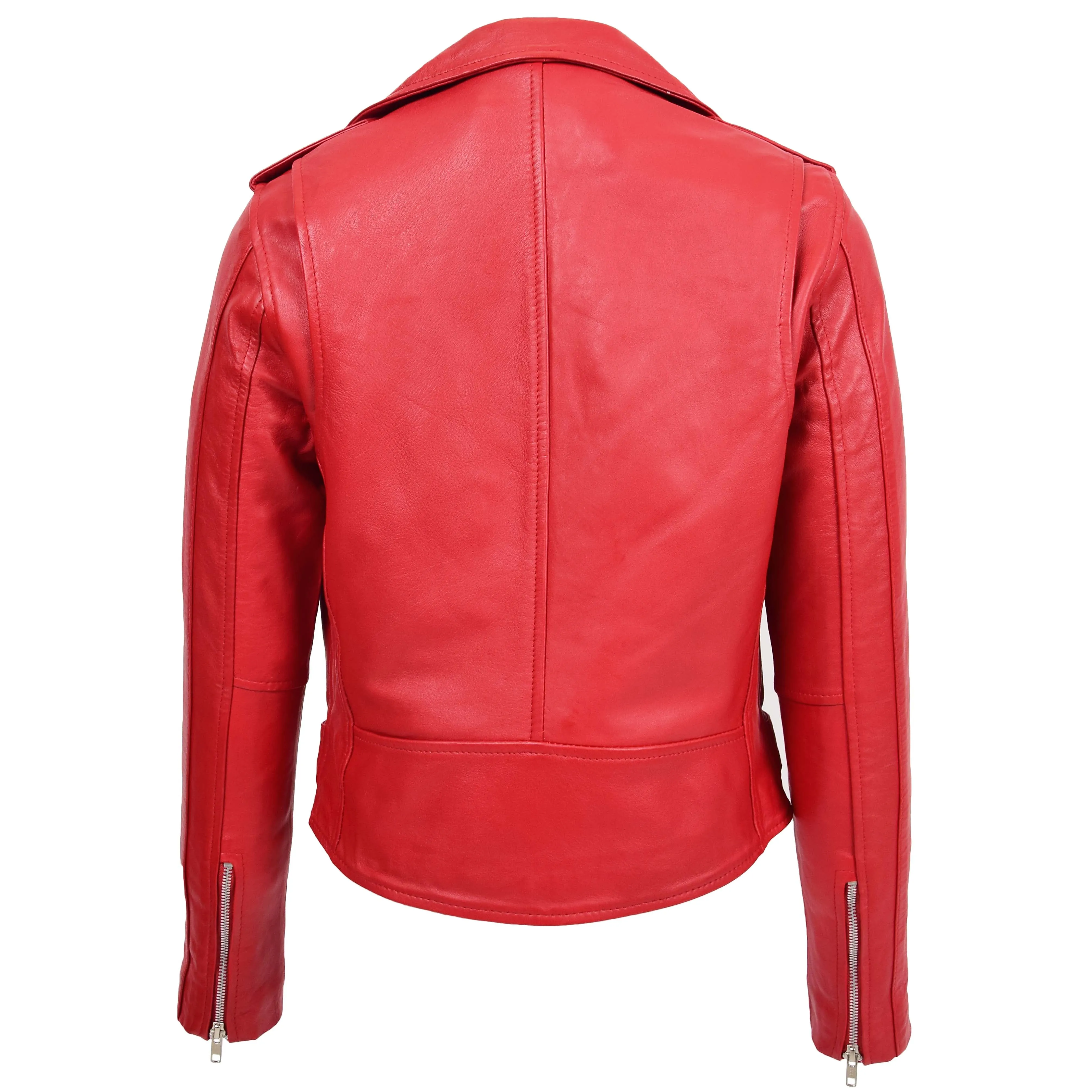 Womens Real Leather Biker Brando Style Jacket Mia Red