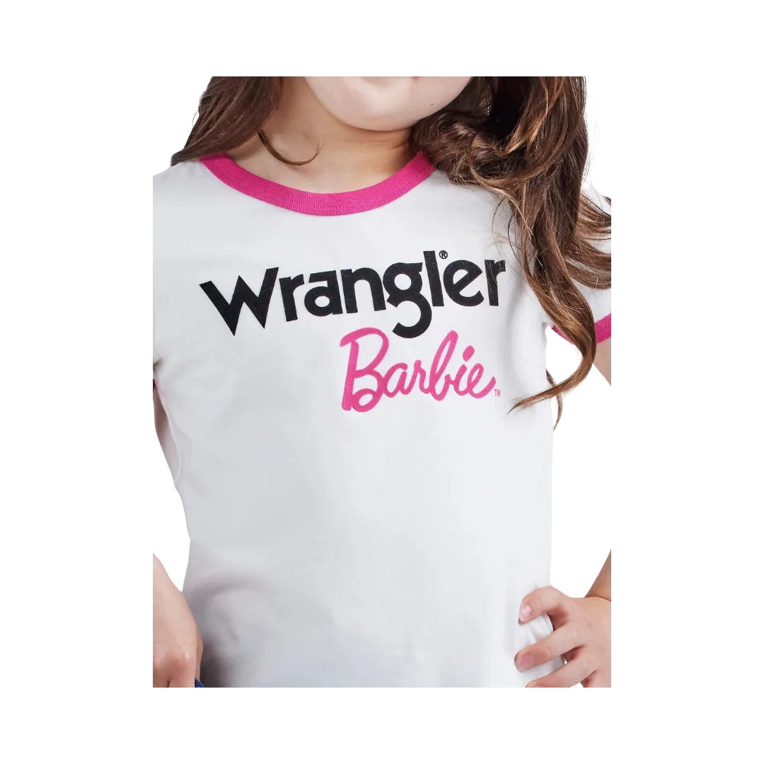 Wrangler Barbie Girl's Logo Ringer Tee Snow White